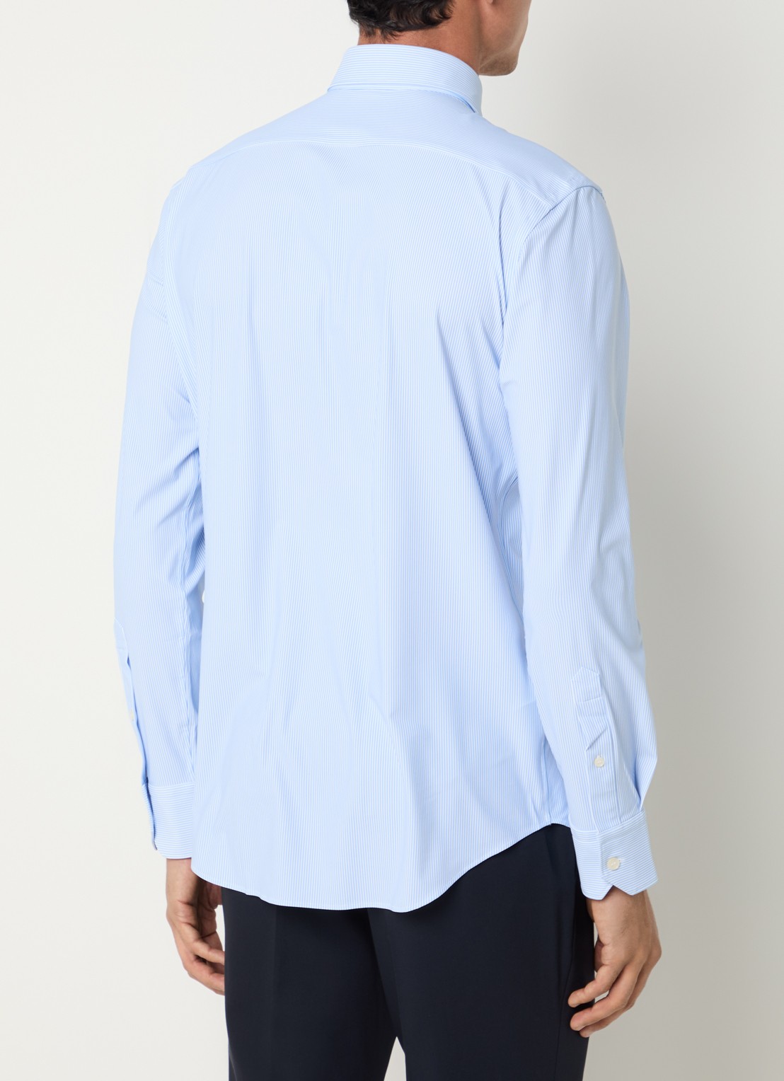 Boggi Milano Slim fit strijkvrij overhemd met wide spread kraag en streepdessin - achterkant lichtblauw
