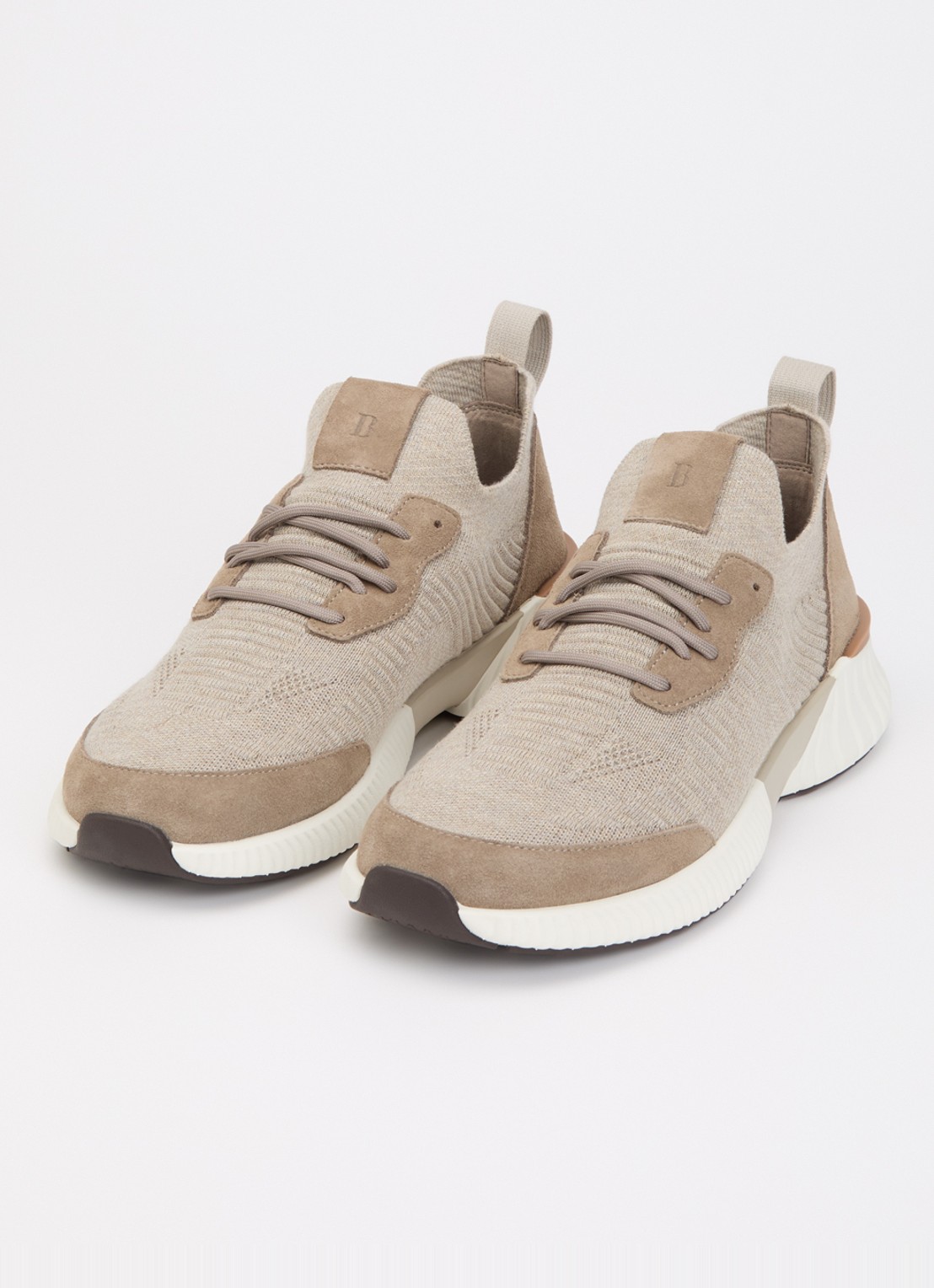 Boggi Milano Sneaker in wolblend met suède details - detail beige