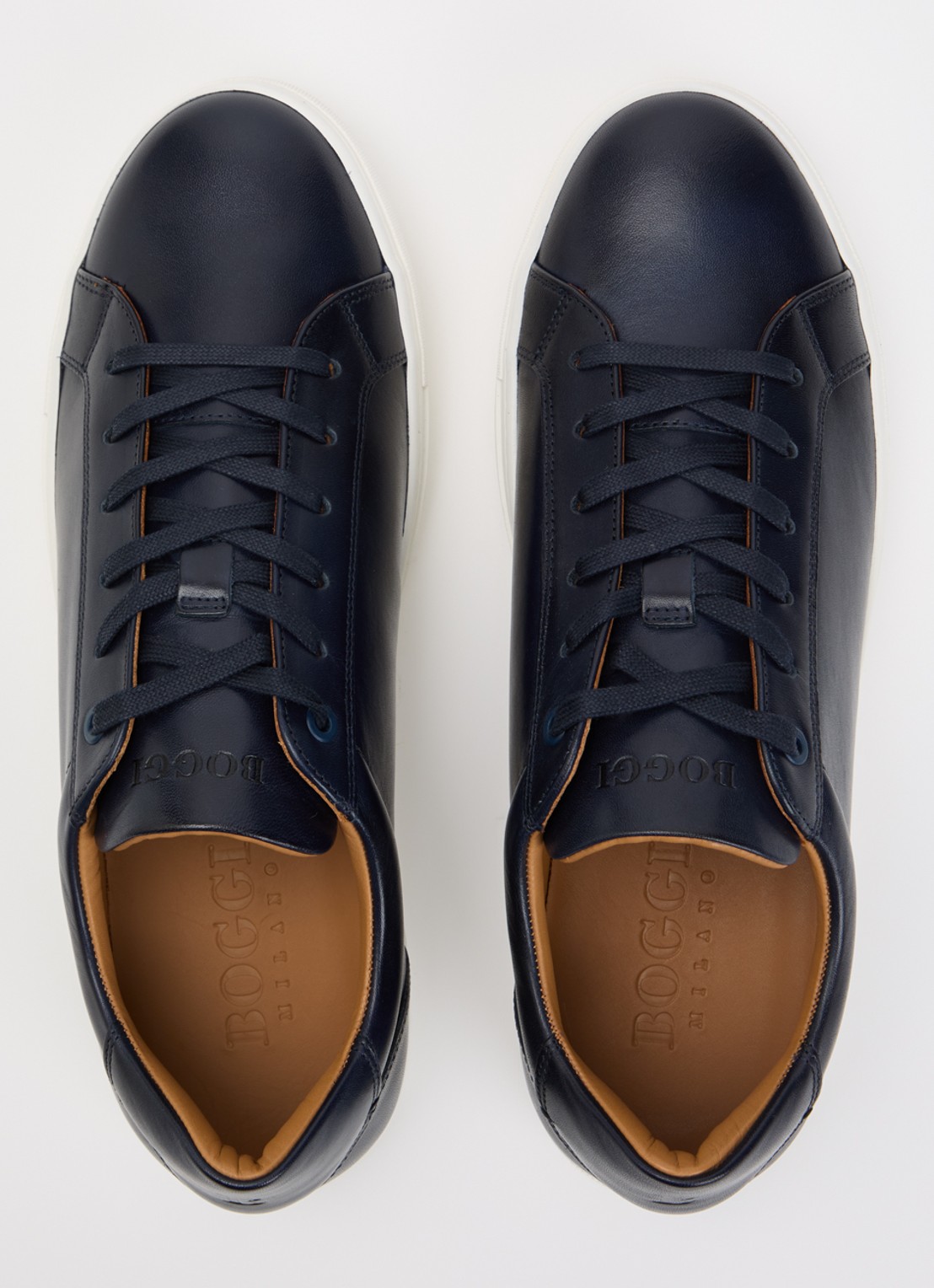 Boggi Milano Sneaker van leer met logo - detail 4 donkerblauw