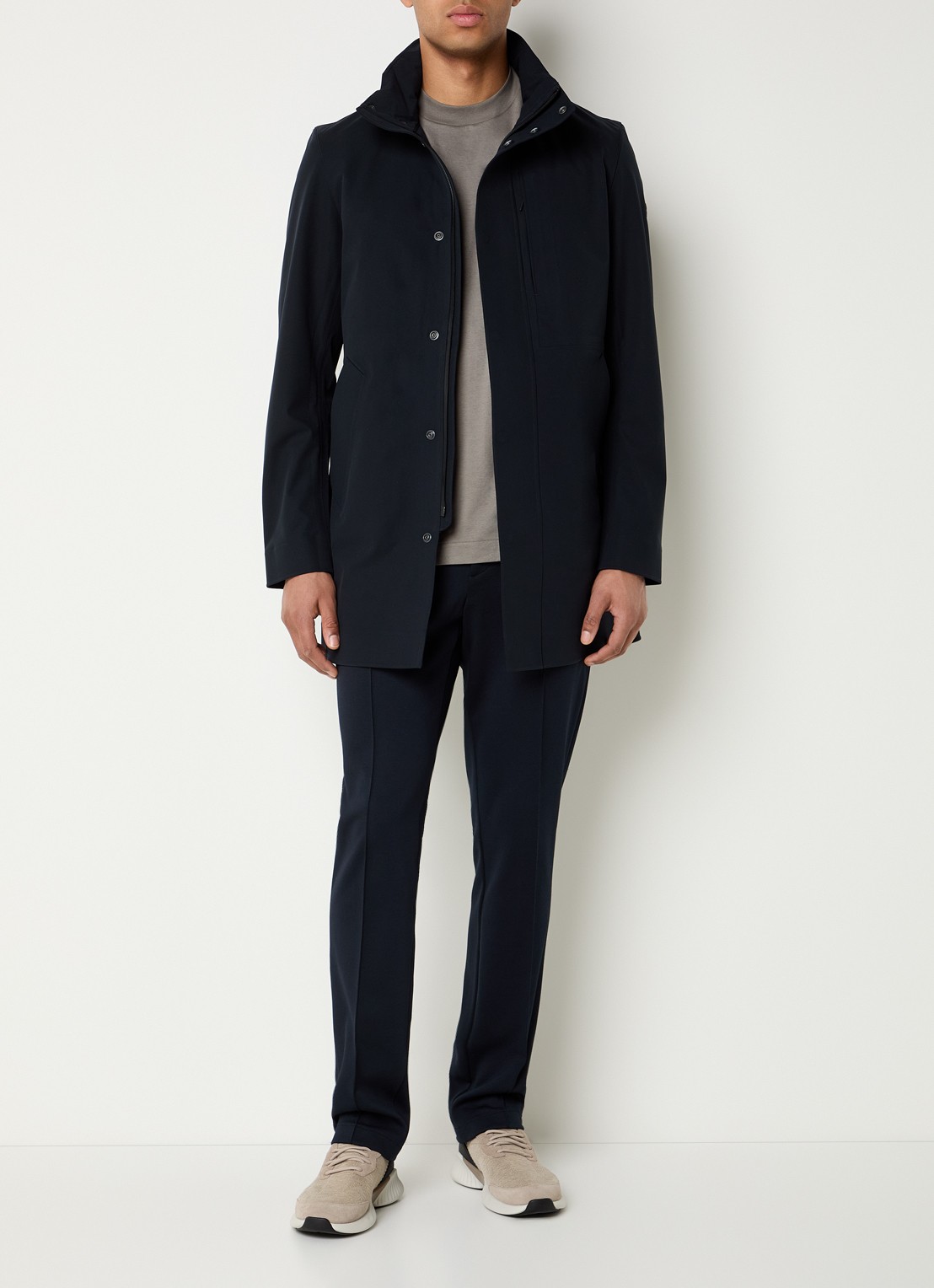 Boggi Milano Softshell jack met opbergbare capuchon en steekzakken - voorkant 3 donkerblauw
