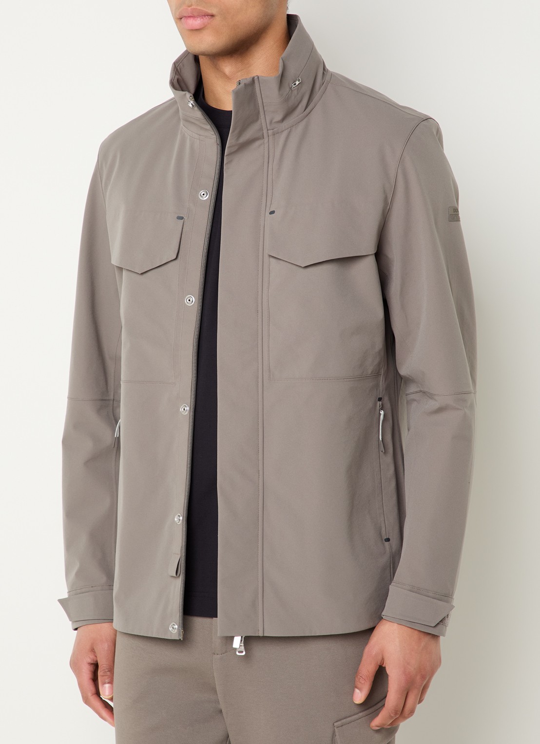Boggi Milano Softshell jack met opbergbare capuchon en steekzakken - detail 4 bronsgroen