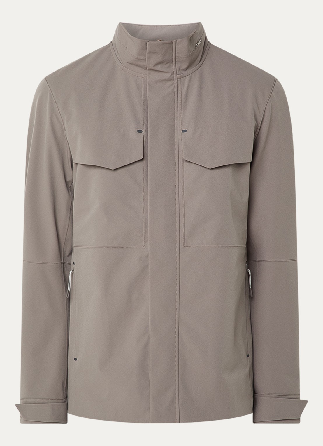 Boggi Milano Softshell jack met opbergbare capuchon en steekzakken - voorkant bronsgroen