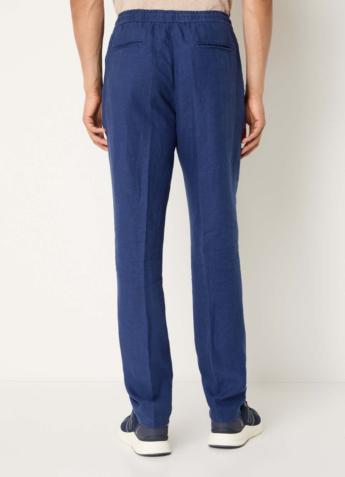 Boggi Milano Straight fit chino van linnen met steekzakken - achterkant royalblauw