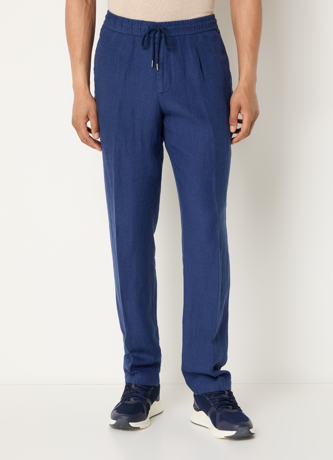 Boggi Milano Straight fit chino van linnen met steekzakken - detail 2 royalblauw