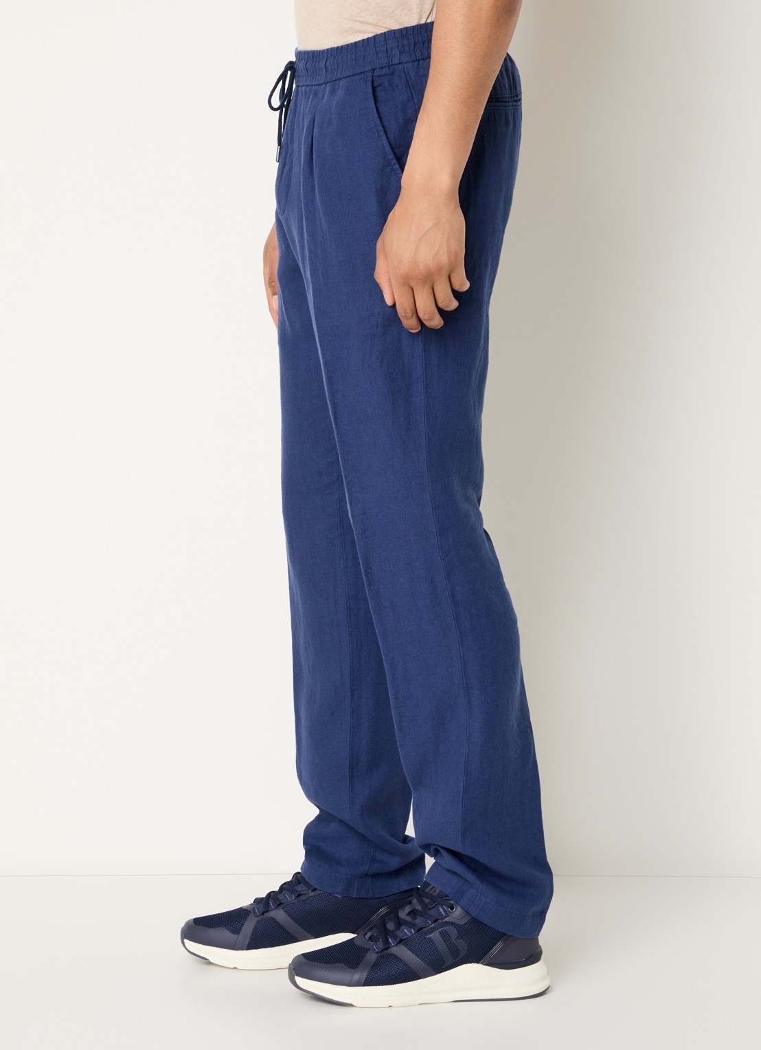 Boggi Milano Straight fit chino van linnen met steekzakken - detail 3 royalblauw