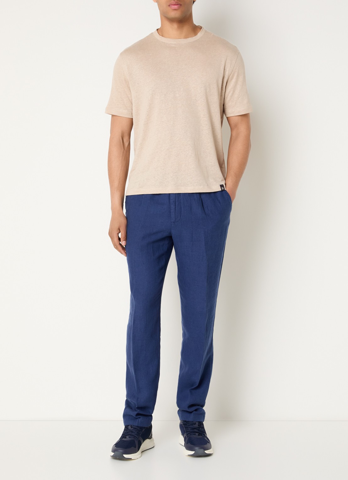 Boggi Milano Straight fit chino van linnen met steekzakken - voorkant 5 royalblauw