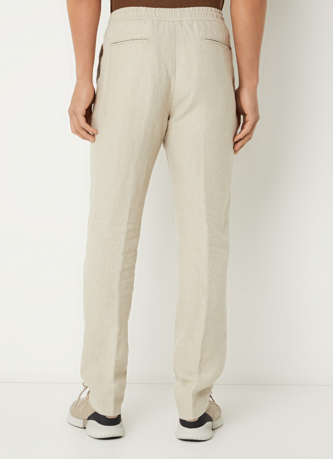 Boggi Milano Straight fit chino van linnen met steekzakken - achterkant 5 creme