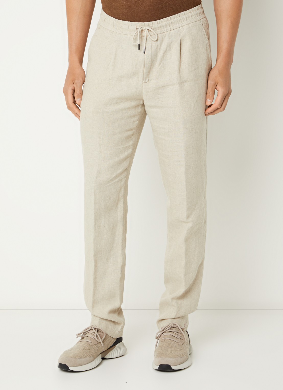 Boggi Milano Straight fit chino van linnen met steekzakken - detail 3 creme
