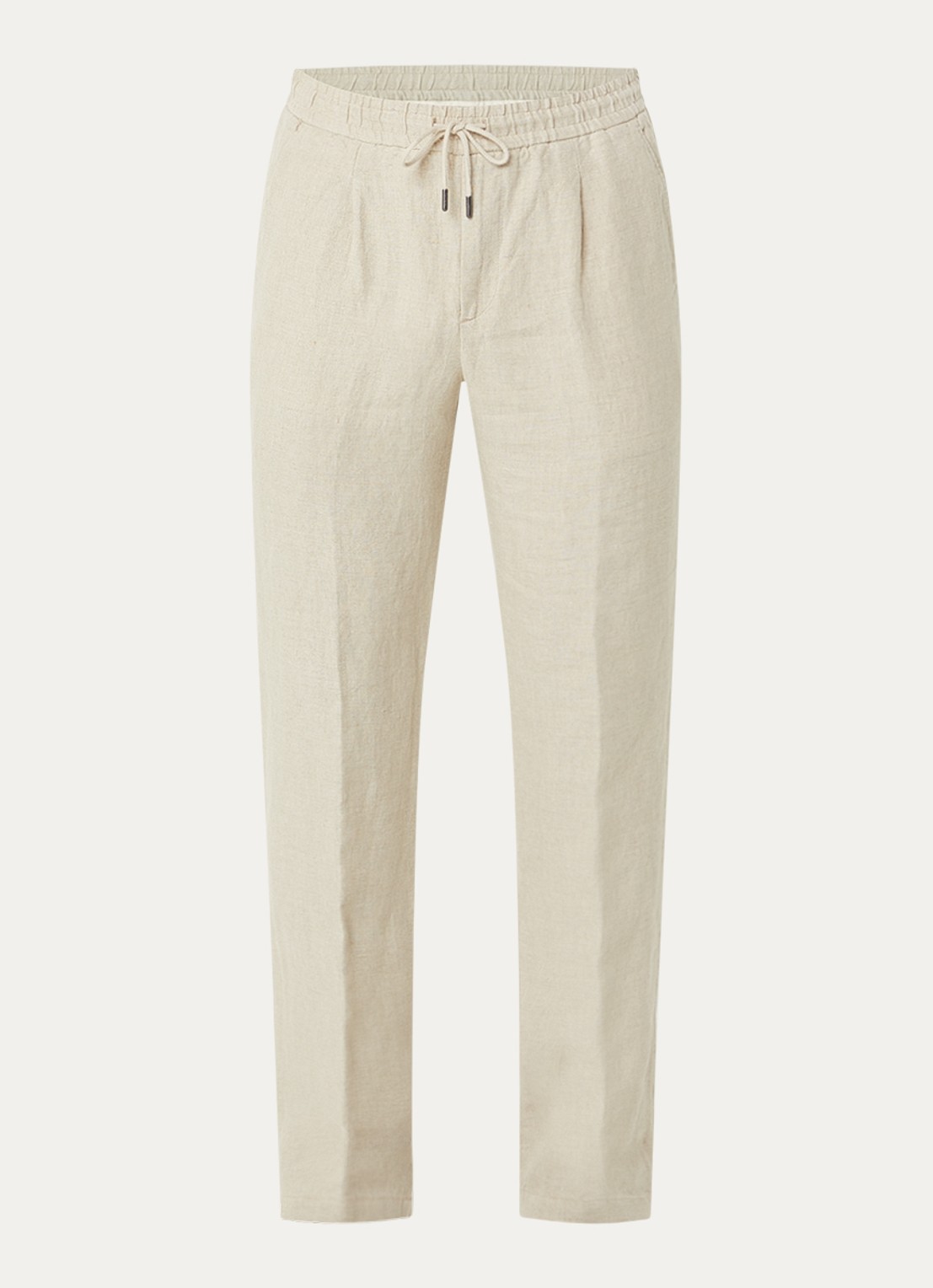 Boggi Milano Straight fit chino van linnen met steekzakken - voorkant creme