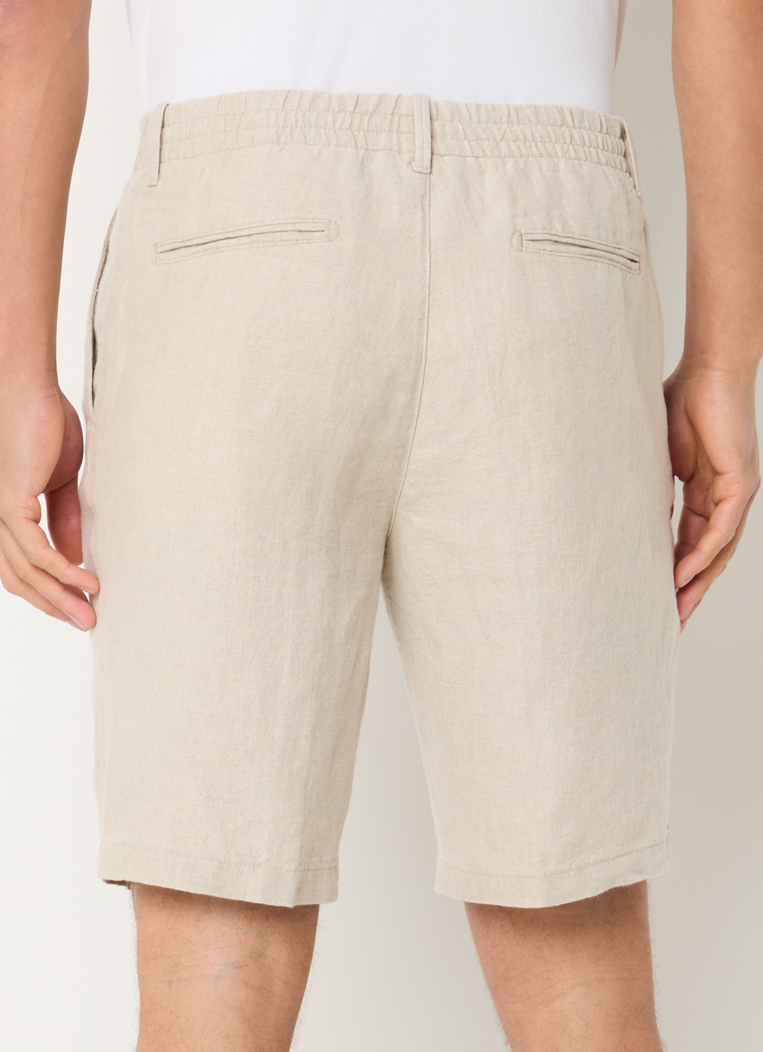Boggi Milano Straight fit korte broek van linnen met steekzakken - achterkant 4 beige