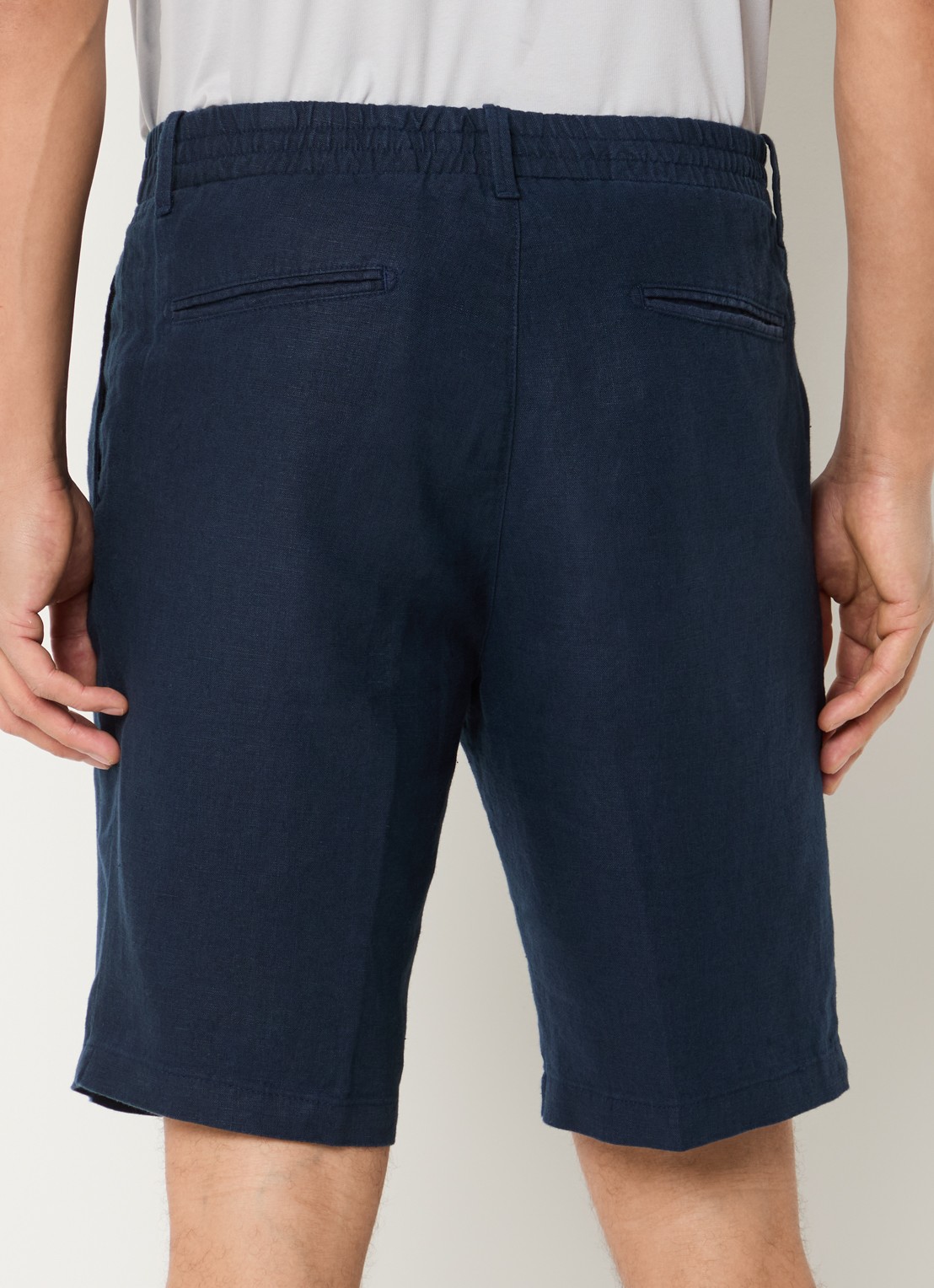 Boggi Milano Straight fit korte broek van linnen met steekzakken - achterkant 4 donkerblauw
