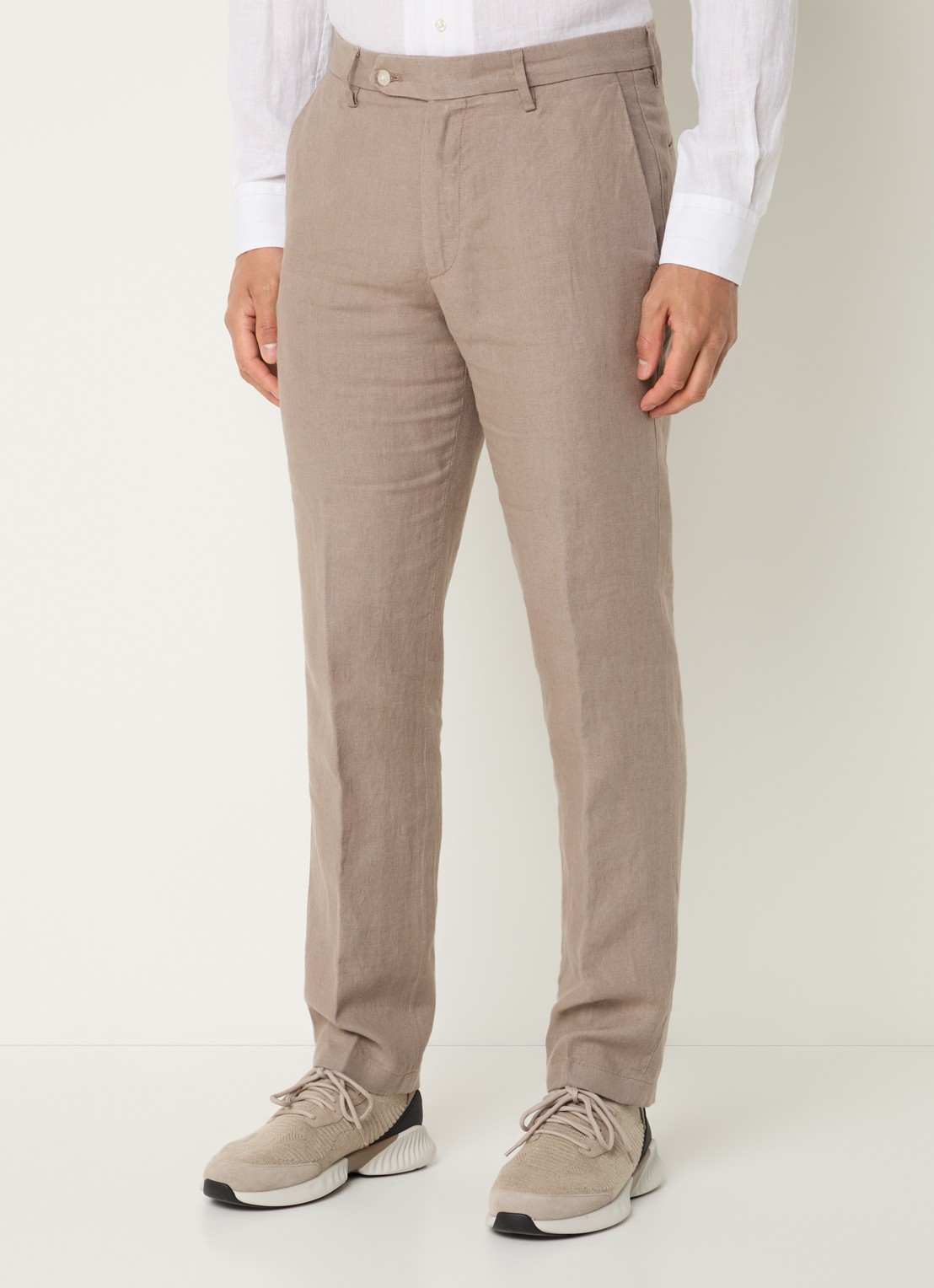 Boggi Milano Straight fit pantalon van linnen met steekzakken - detail 4 zand