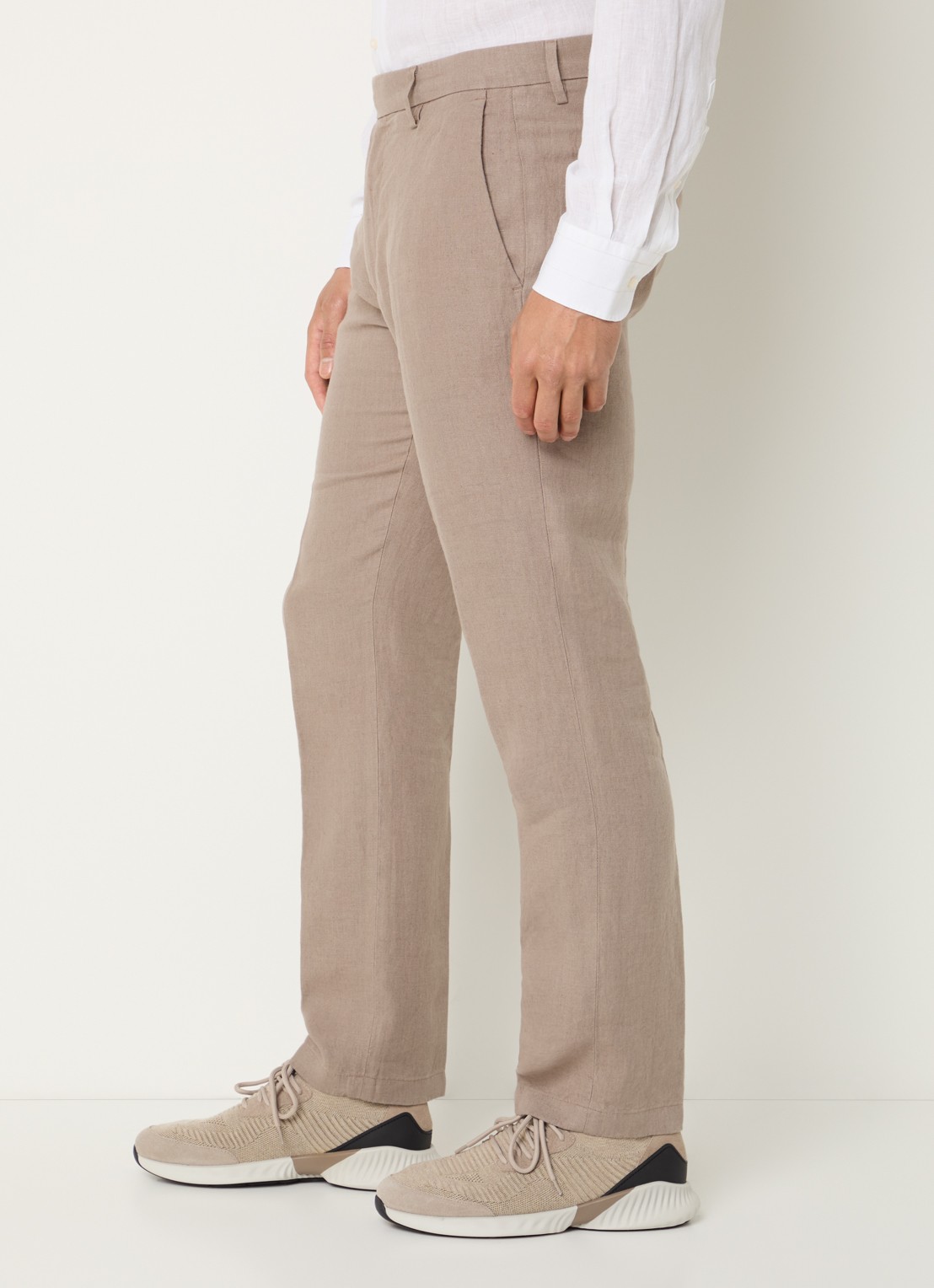 Boggi Milano Straight fit pantalon van linnen met steekzakken - detail 5 zand
