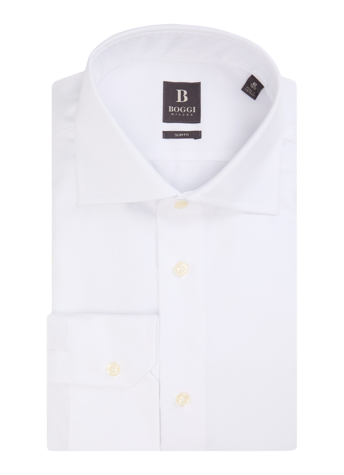 Boggi Milano Strijkvrij slim fit overhemd met widespread kraag - voorkant 4 wit