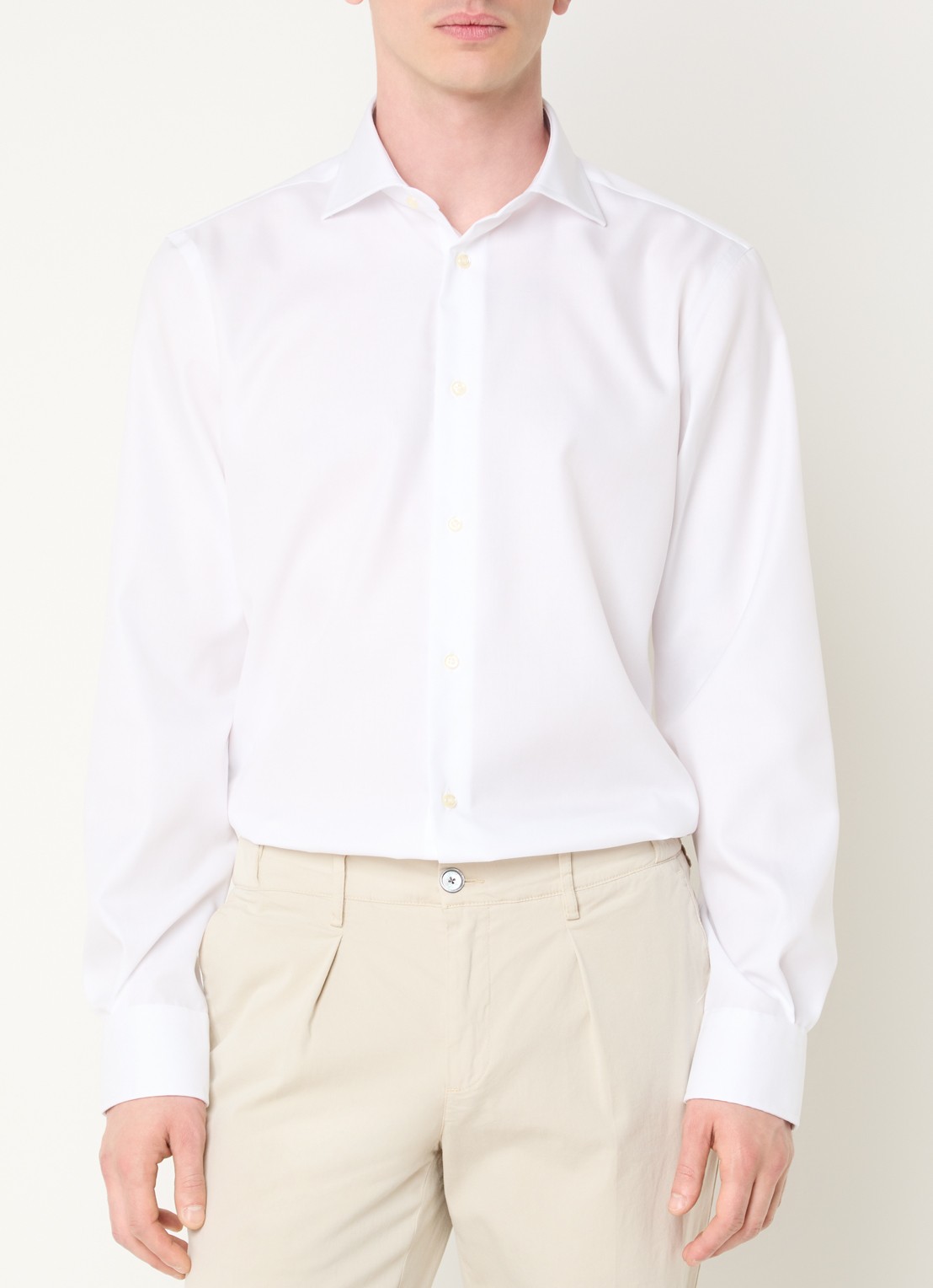 Boggi Milano Strijkvrij slim fit overhemd met widespread kraag - detail wit