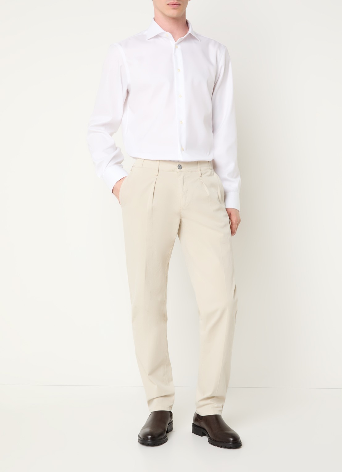 Boggi Milano Strijkvrij slim fit overhemd met widespread kraag - voorkant 5 wit
