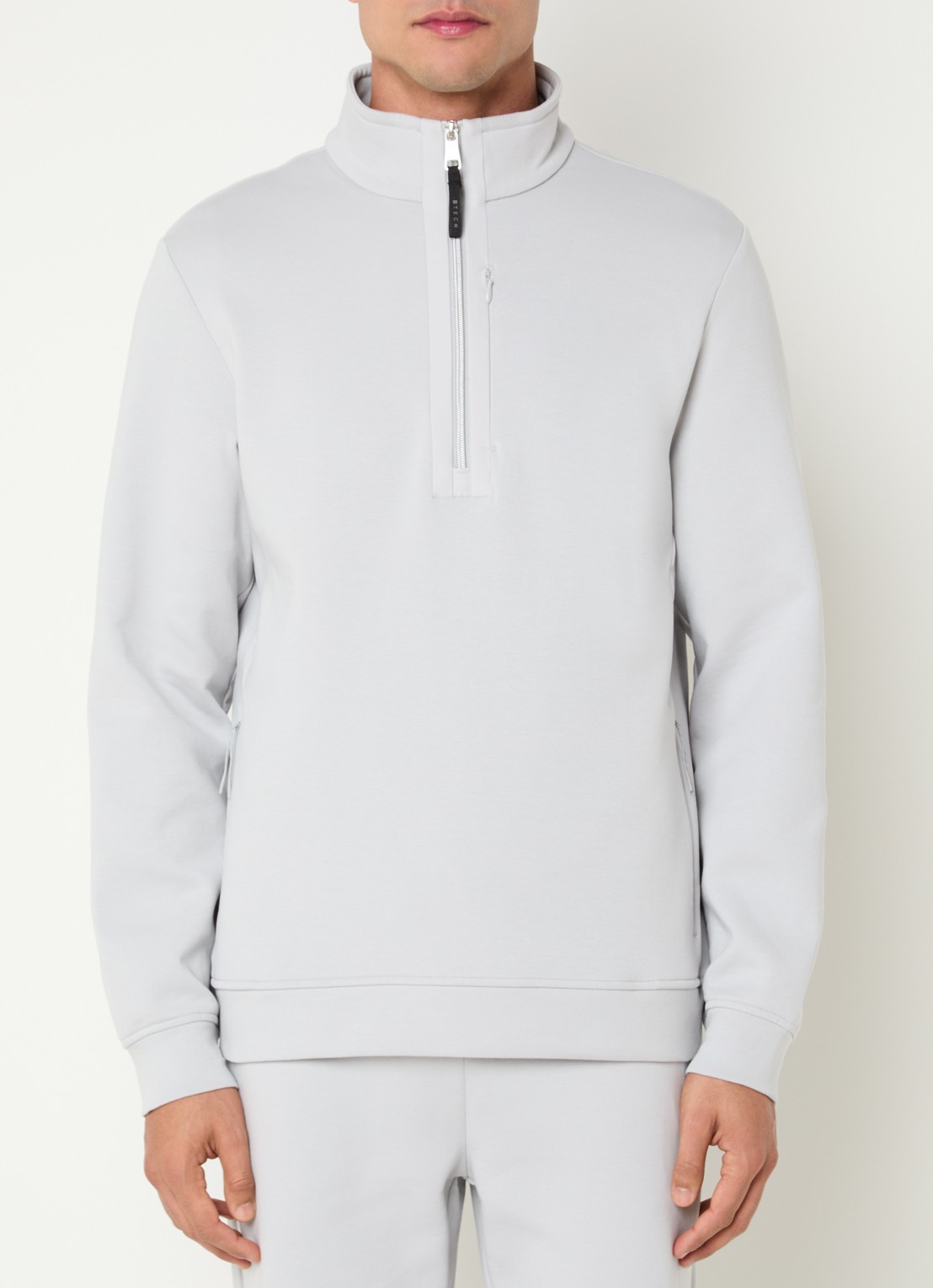 Boggi Milano Sweater met halve rits - detail 4 lichtgrijs
