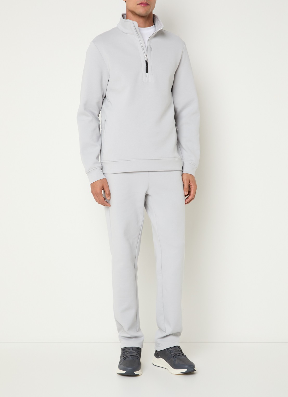 Boggi Milano Sweater met halve rits - voorkant 2 lichtgrijs