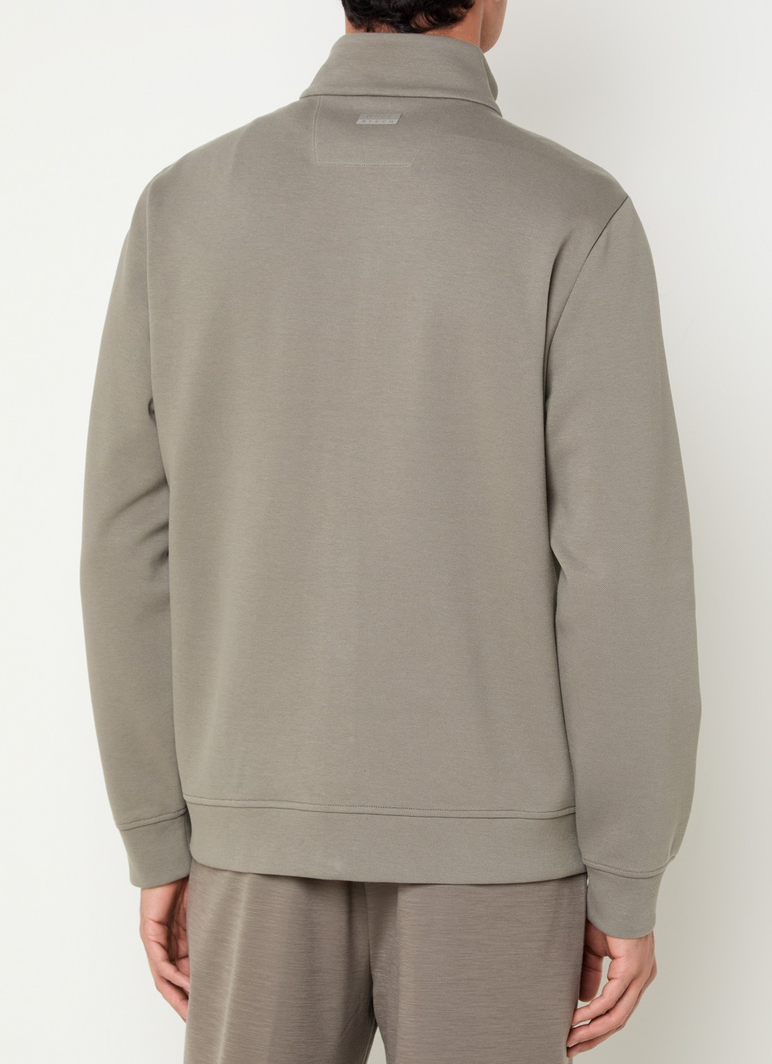 Boggi Milano sweatvest met opstaande kraag en steekzakken - achterkant donkerbeige