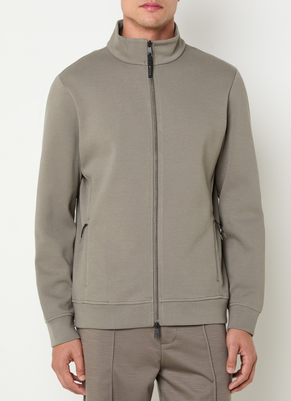 Boggi Milano sweatvest met opstaande kraag en steekzakken - detail 4 donkerbeige