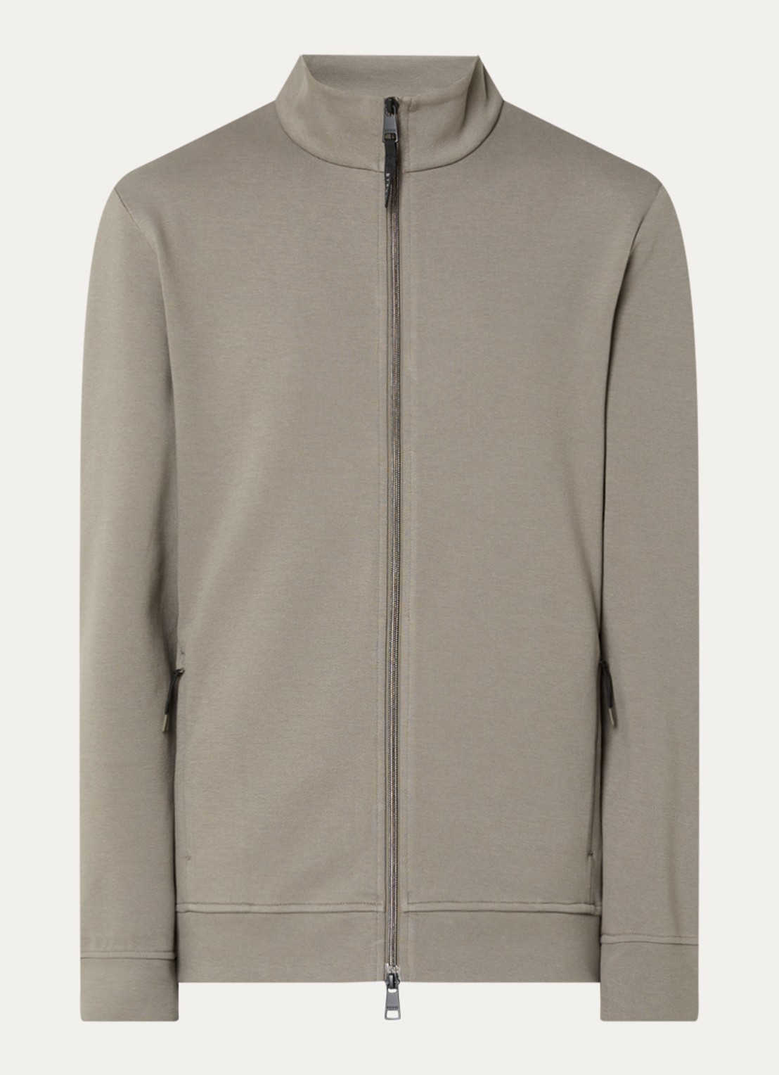 Boggi Milano sweatvest met opstaande kraag en steekzakken - voorkant 2 donkerbeige