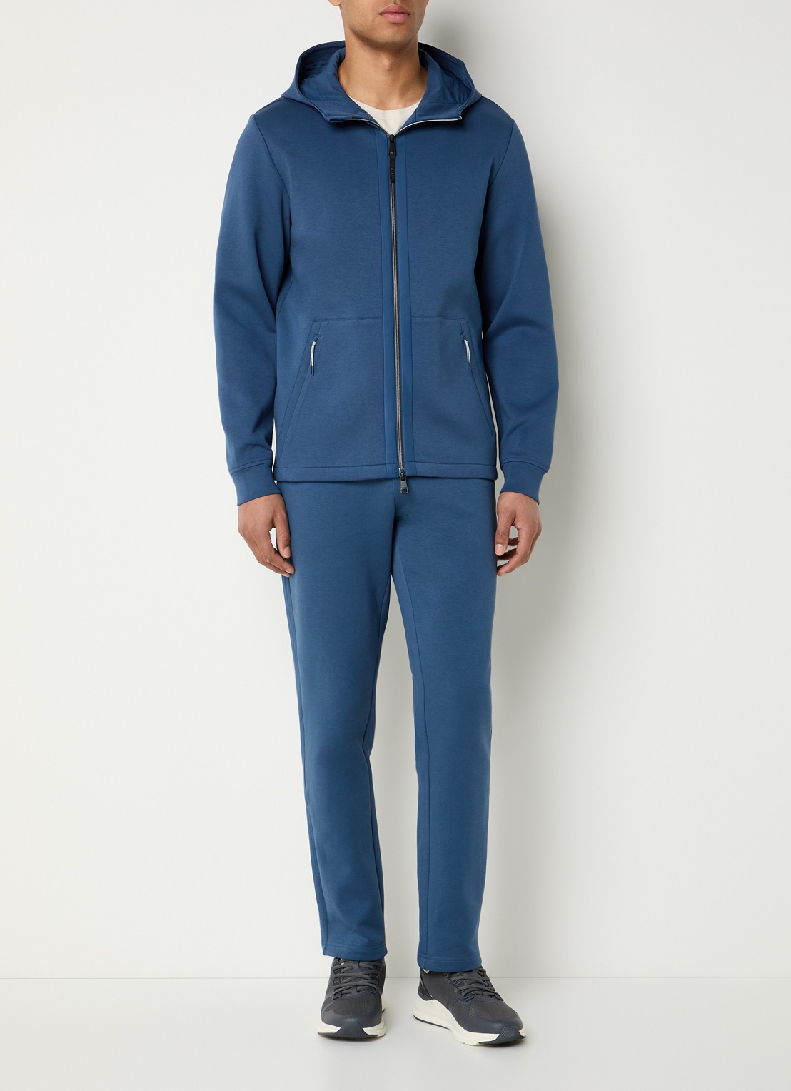 Boggi Milano Sweatvest met ritszakken - voorkant 3 staalblauw
