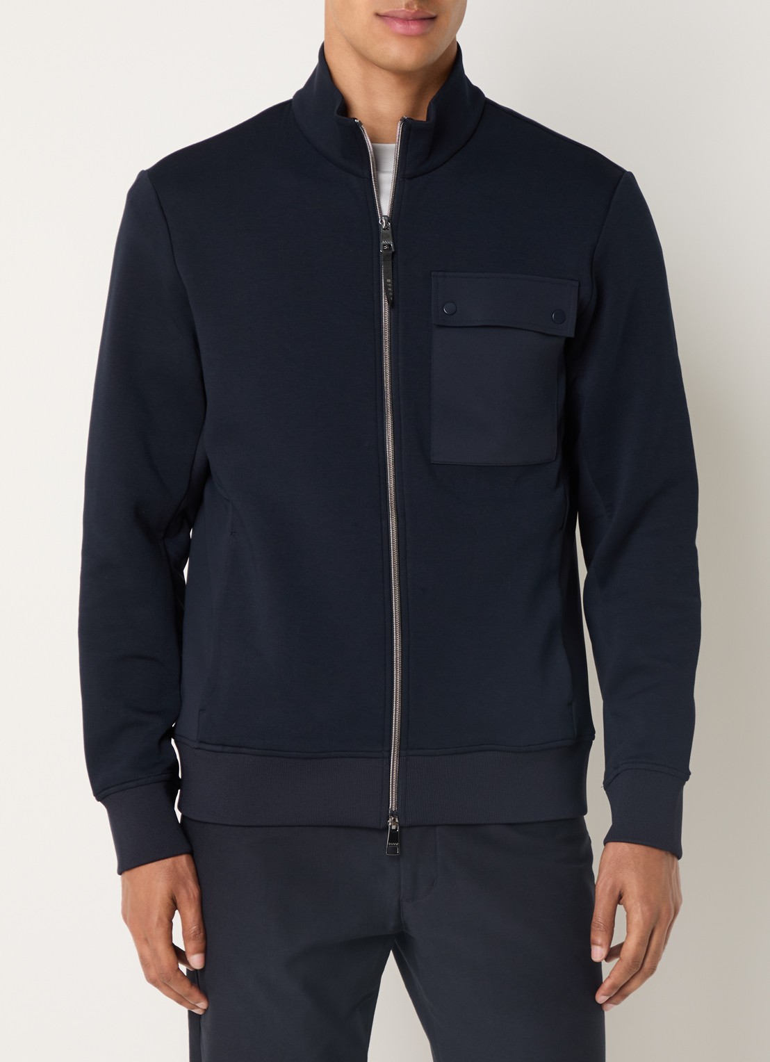 Boggi Milano Sweatvest met ritszakken - detail donkerblauw