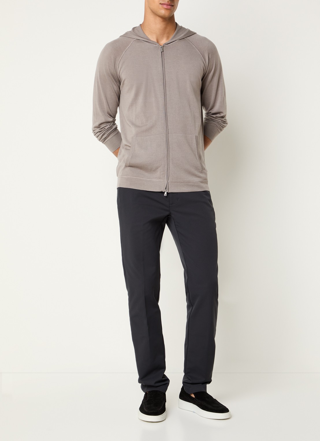 Boggi Milano Sweatvest met steekzakken - voorkant 2 donkerbeige