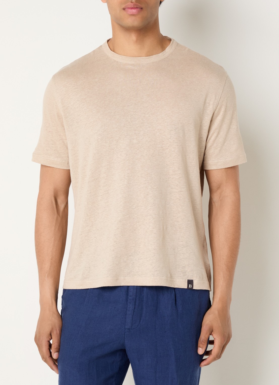 Boggi Milano T-shirt in linnenblend met ronde hals - detail beige