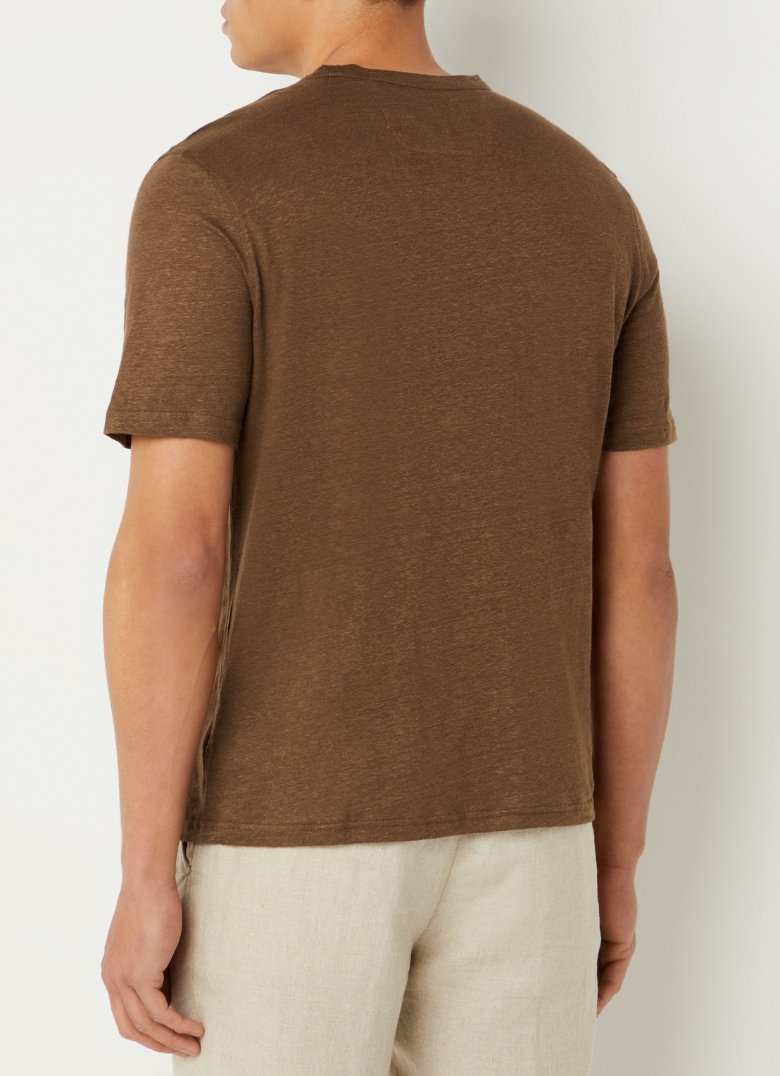 Boggi Milano T-shirt in linnenblend met ronde hals - achterkant lichtbruin
