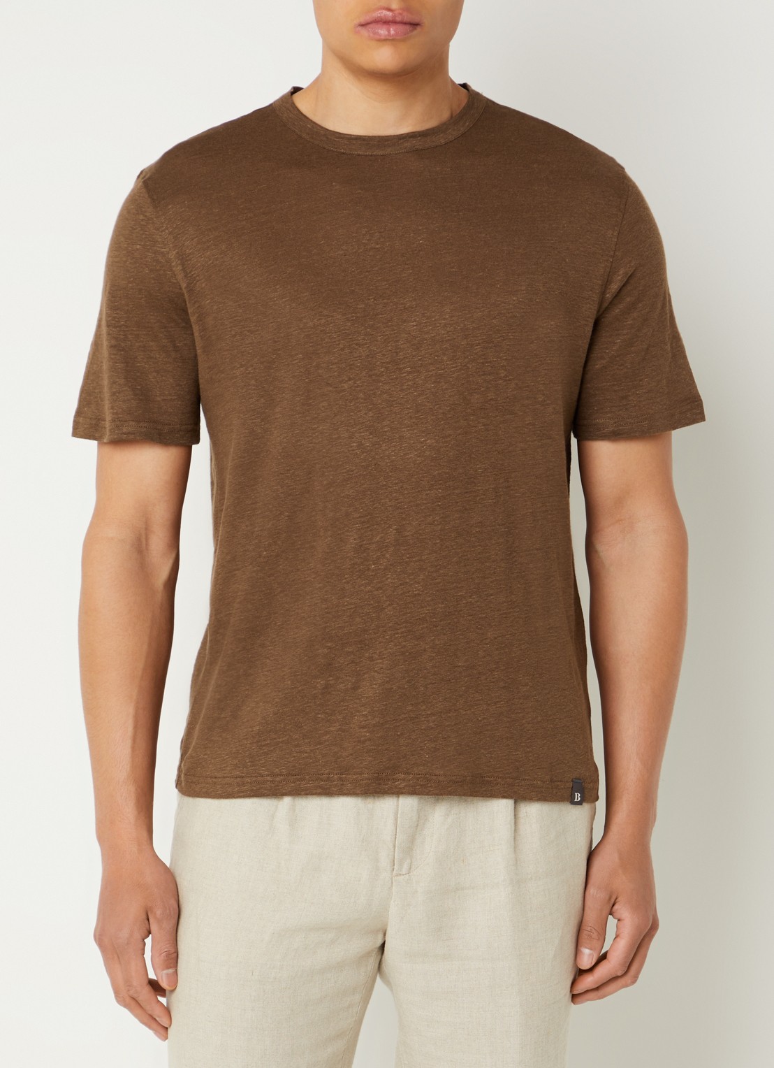 Boggi Milano T-shirt in linnenblend met ronde hals - detail 2 lichtbruin