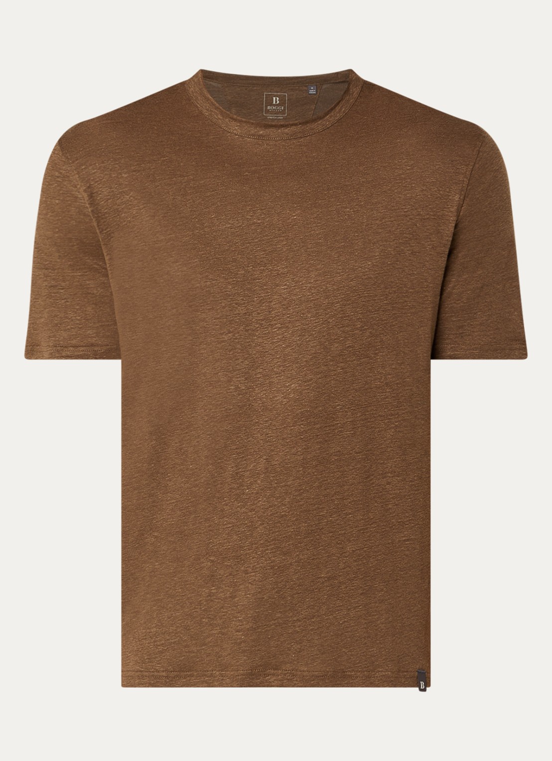 Boggi Milano T-shirt in linnenblend met ronde hals - voorkant 3 lichtbruin