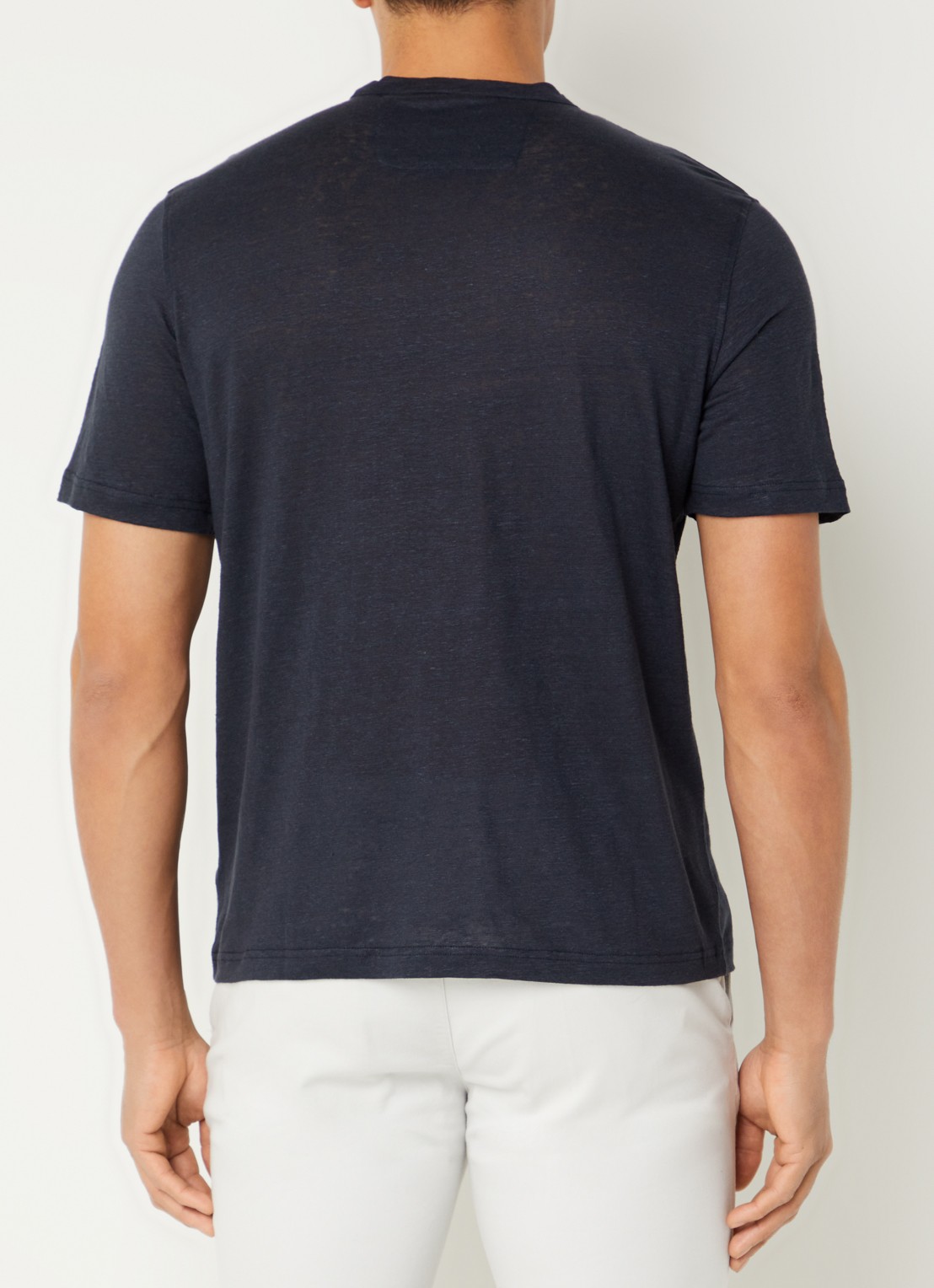 Boggi Milano T-shirt in linnenblend met ronde hals - achterkant donkerblauw