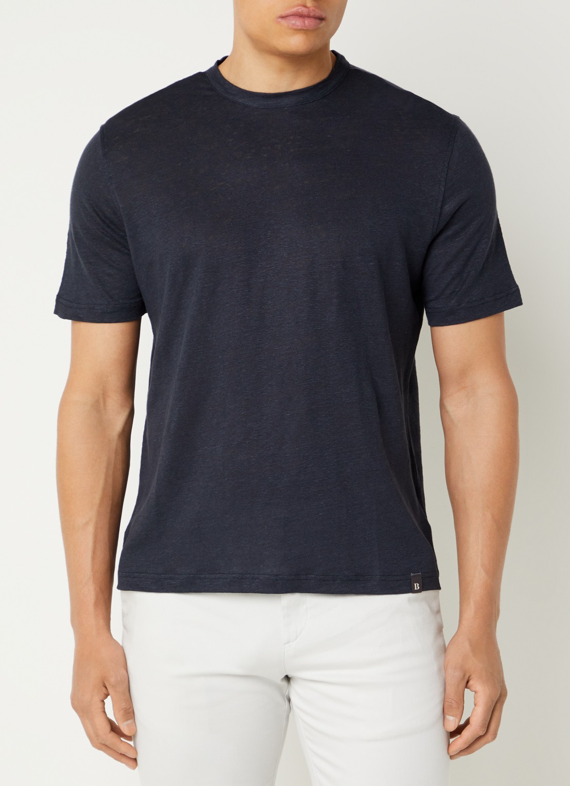 Boggi Milano T-shirt in linnenblend met ronde hals - detail 4 donkerblauw
