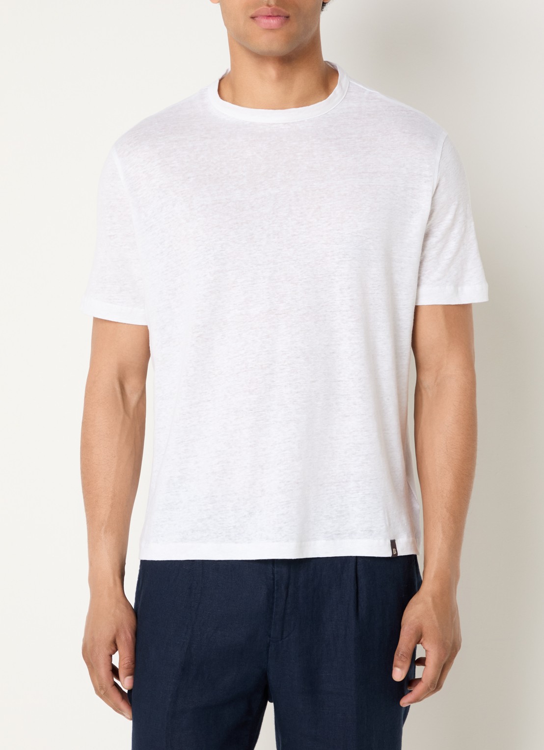 Boggi Milano T-shirt in linnenblend met ronde hals - detail 2 wit
