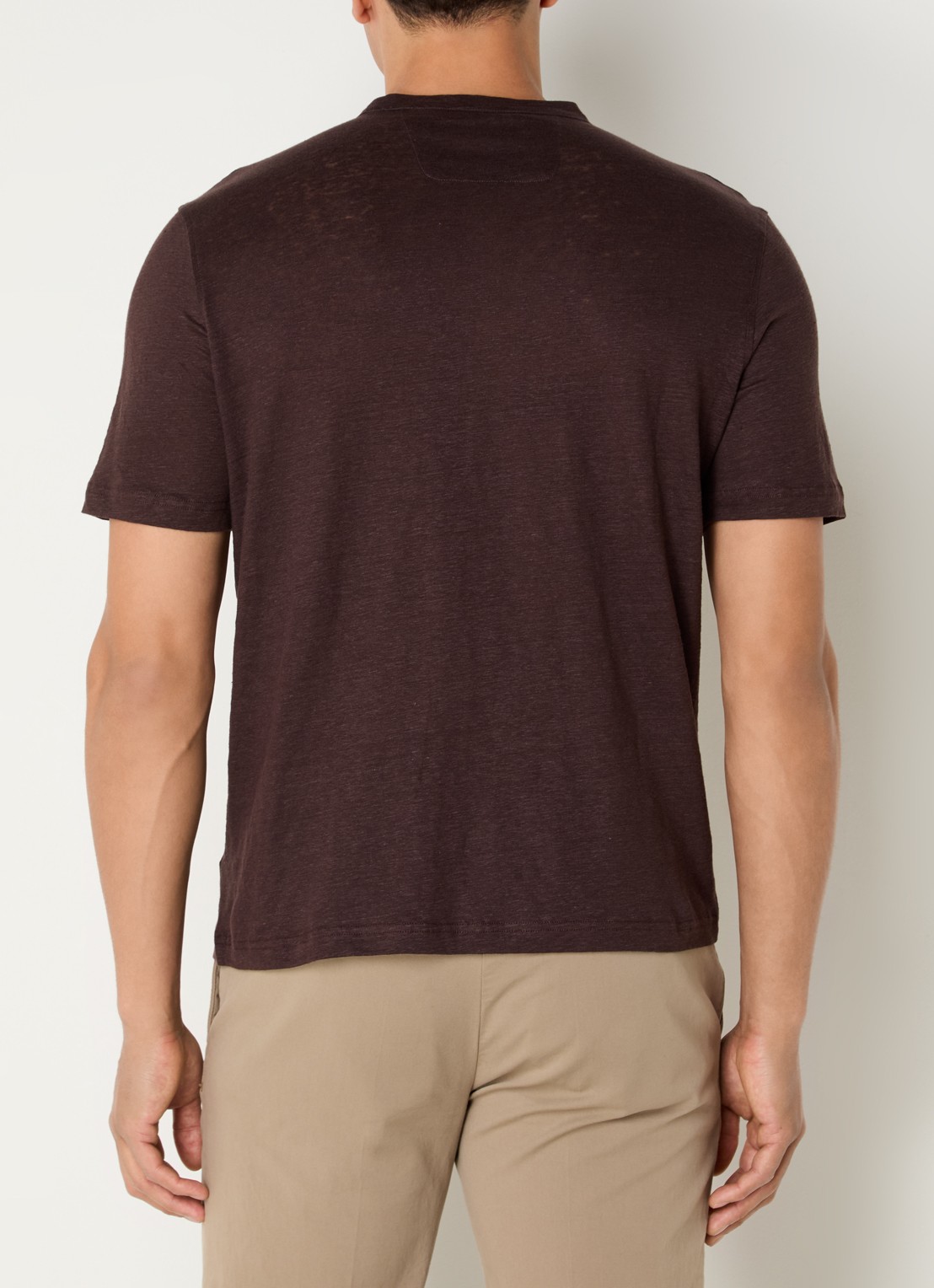 Boggi Milano T-shirt in linnenblend - achterkant 2 kastanjebruin