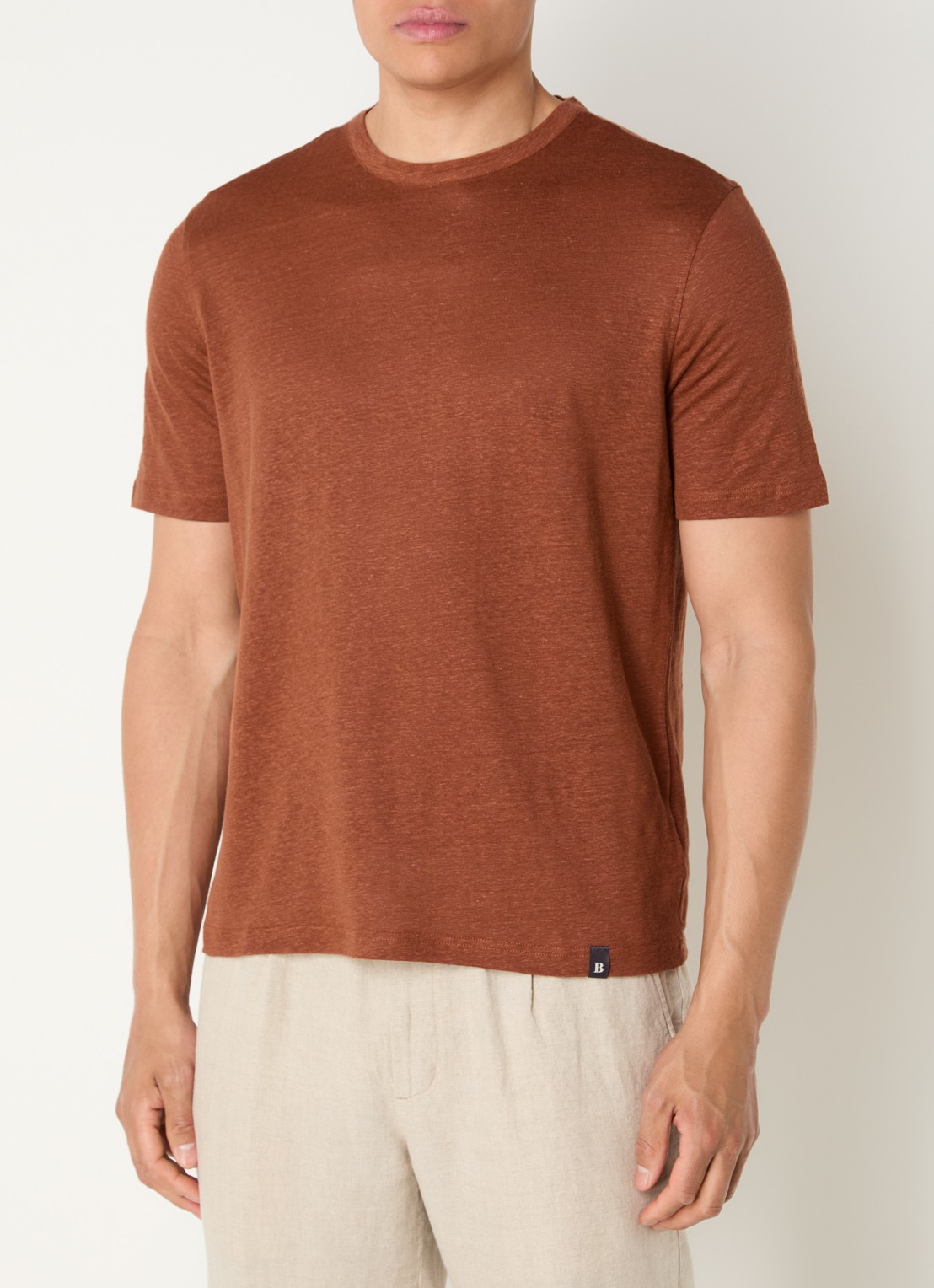 Boggi Milano T-shirt in linnenblend - detail 4 oranjebruin