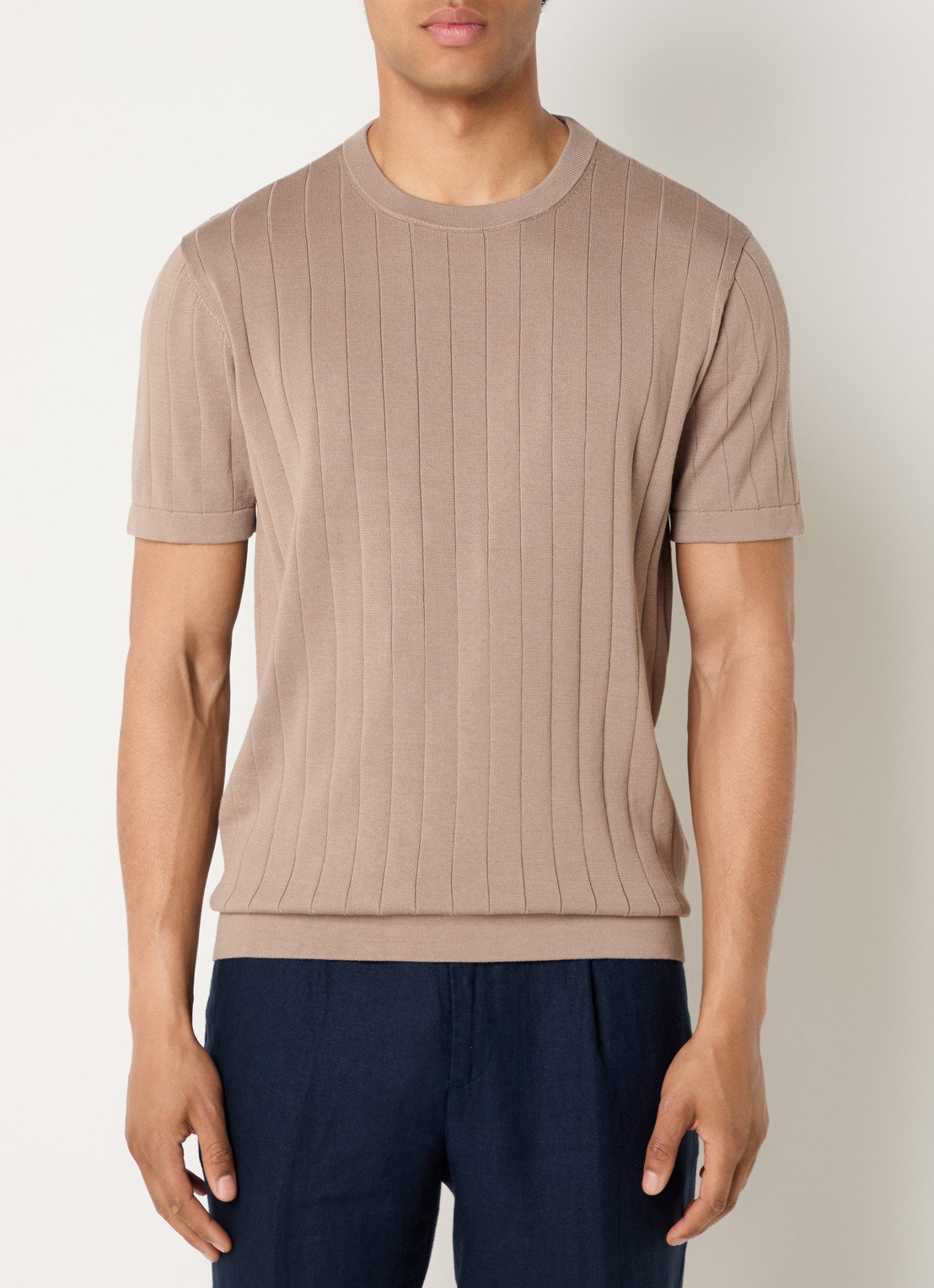 Boggi Milano T-shirt in zijdeblend met ronde hals - detail 3 zand