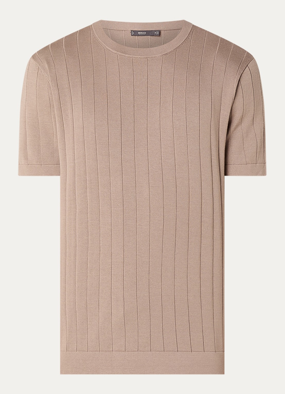 Boggi Milano T-shirt in zijdeblend met ronde hals - voorkant zand