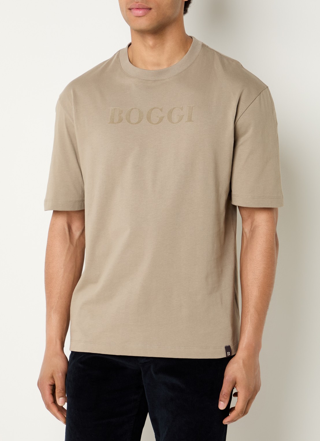 Boggi Milano T-shirt met ronde hals - detail 4 donkerbeige