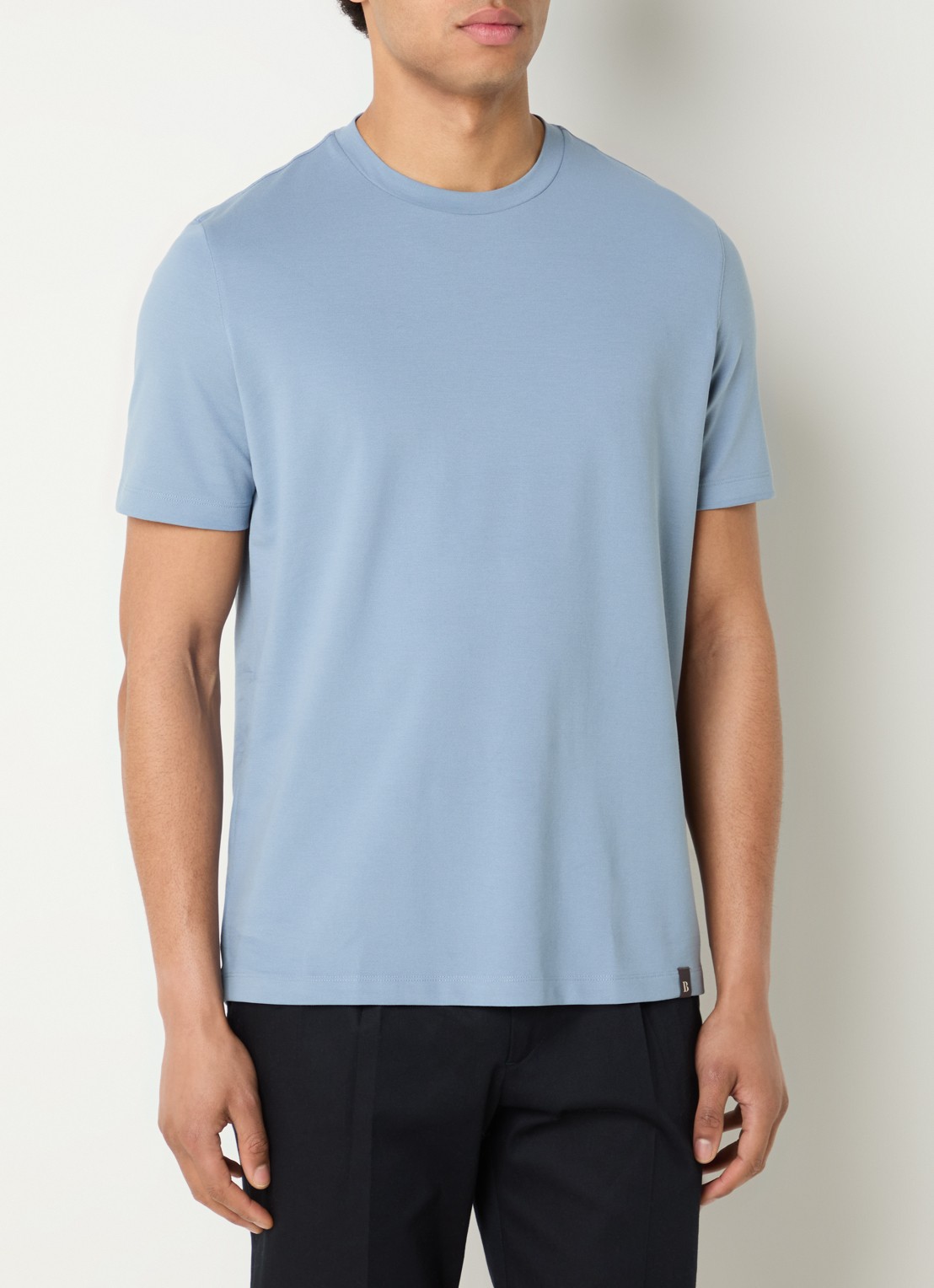 Boggi Milano T-shirt met ronde hals - detail 4 staalblauw