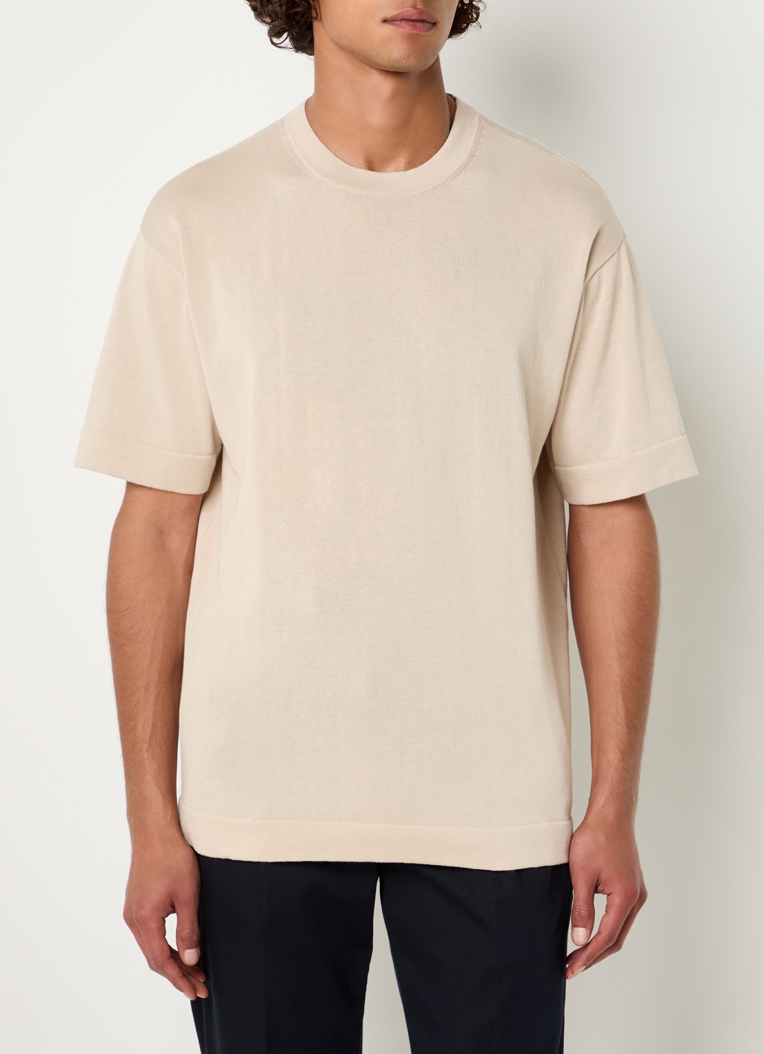 Boggi Milano T-shirt met ronde hals - detail beige