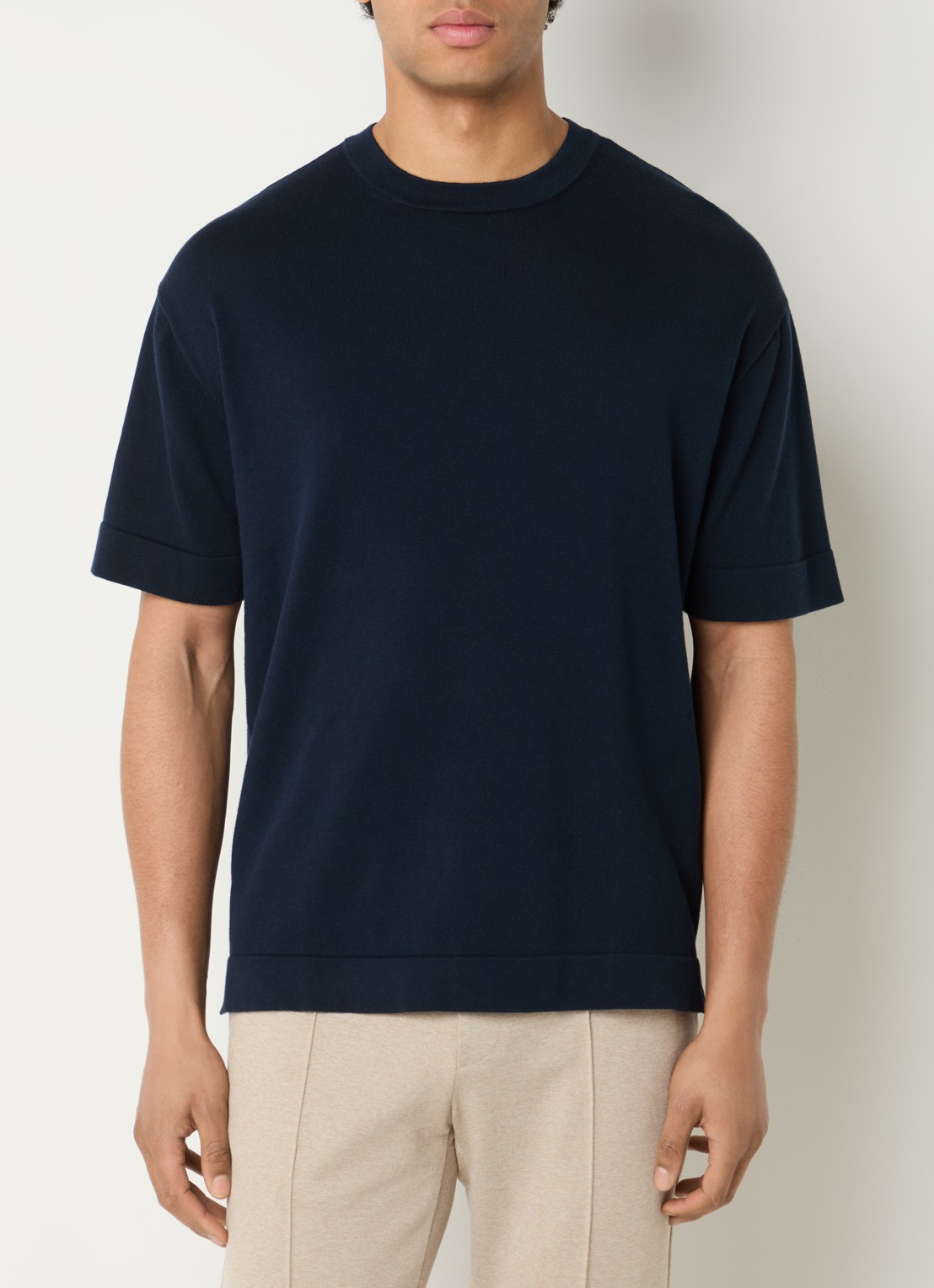 Boggi Milano T-shirt met ronde hals - detail donkerblauw