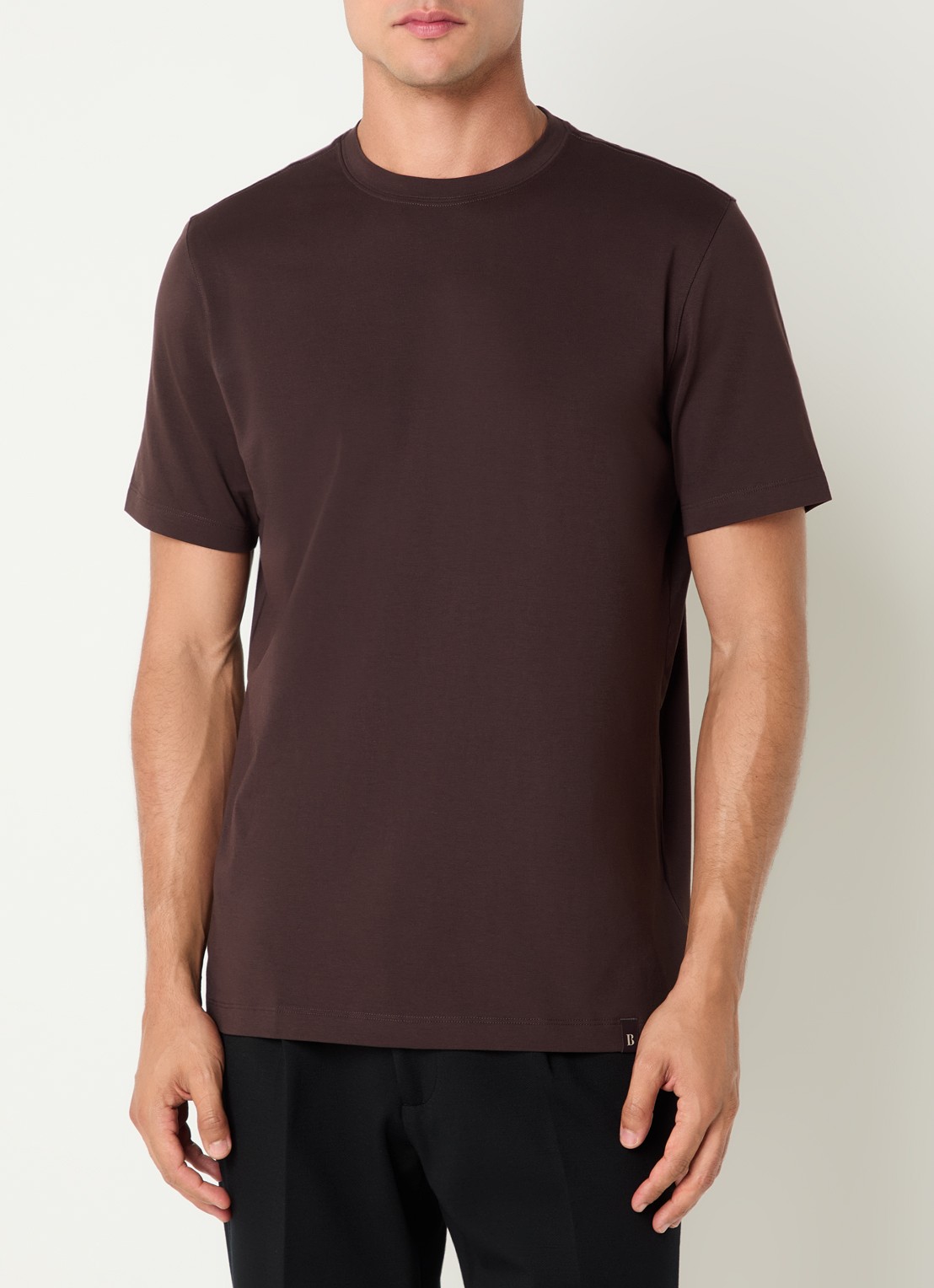 Boggi Milano T-shirt met stretch - detail 4 donkerbruin