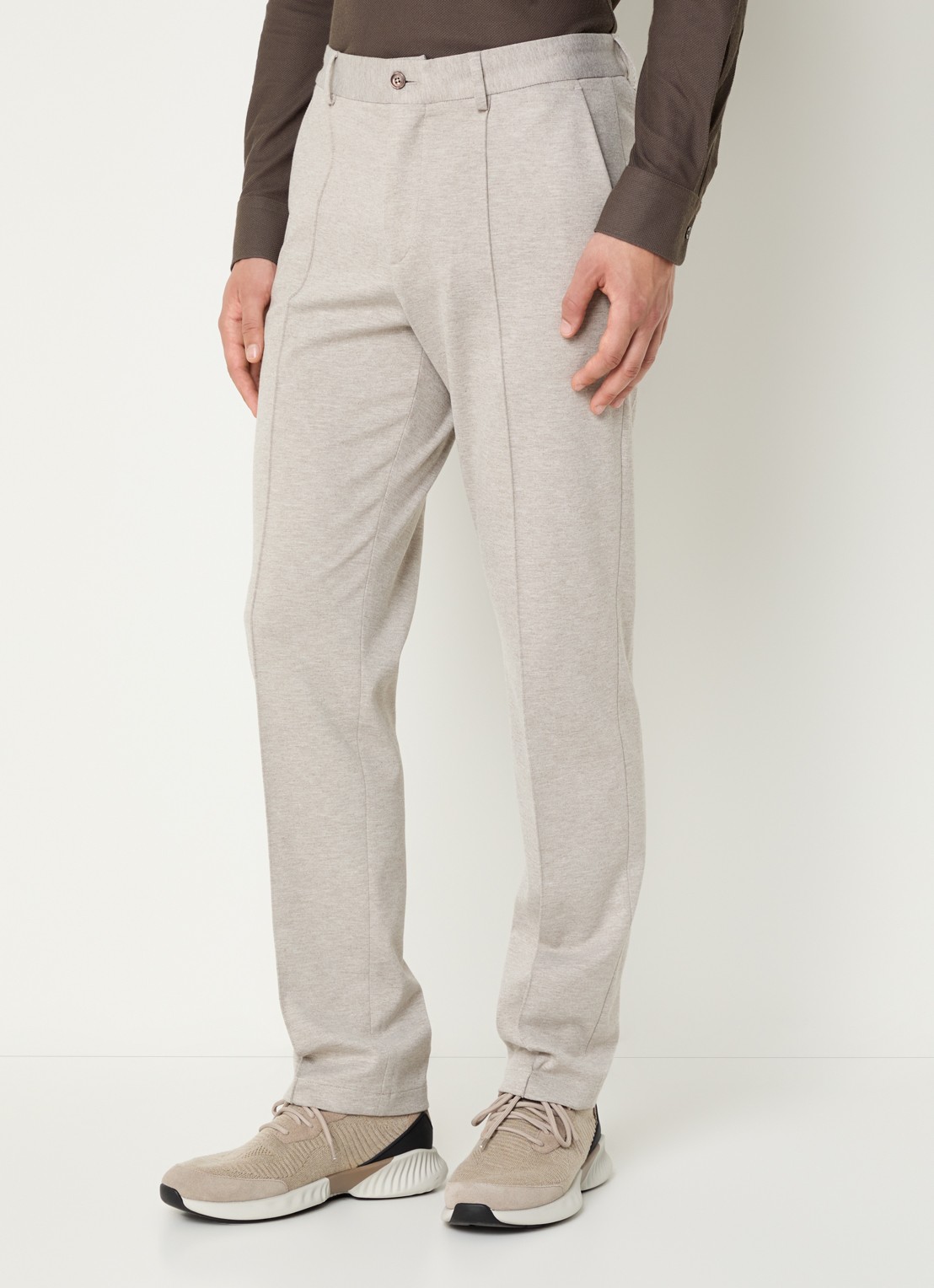Boggi Milano Tapered fit pantalon met gemêleerd dessin - detail 2 zand