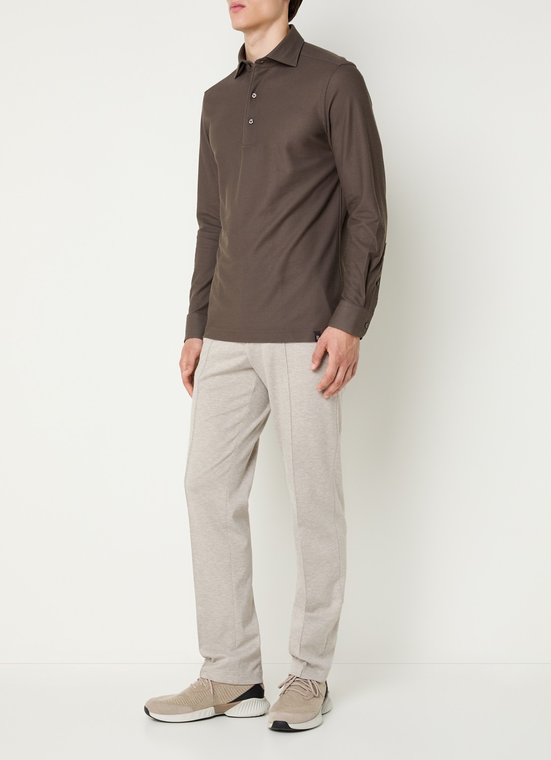 Boggi Milano Tapered fit pantalon met gemêleerd dessin - voorkant 5 zand