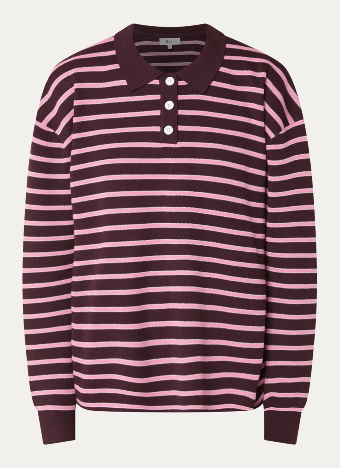 Boii Studios Adanne polo met streepprint - voorkant aubergine