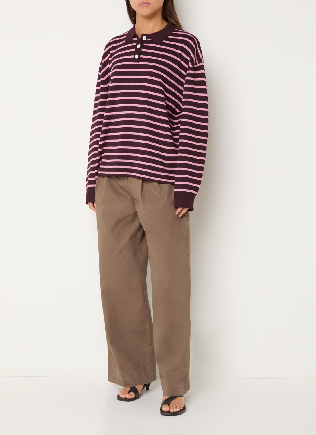 Boii Studios Adanne polo met streepprint - voorkant 2 aubergine