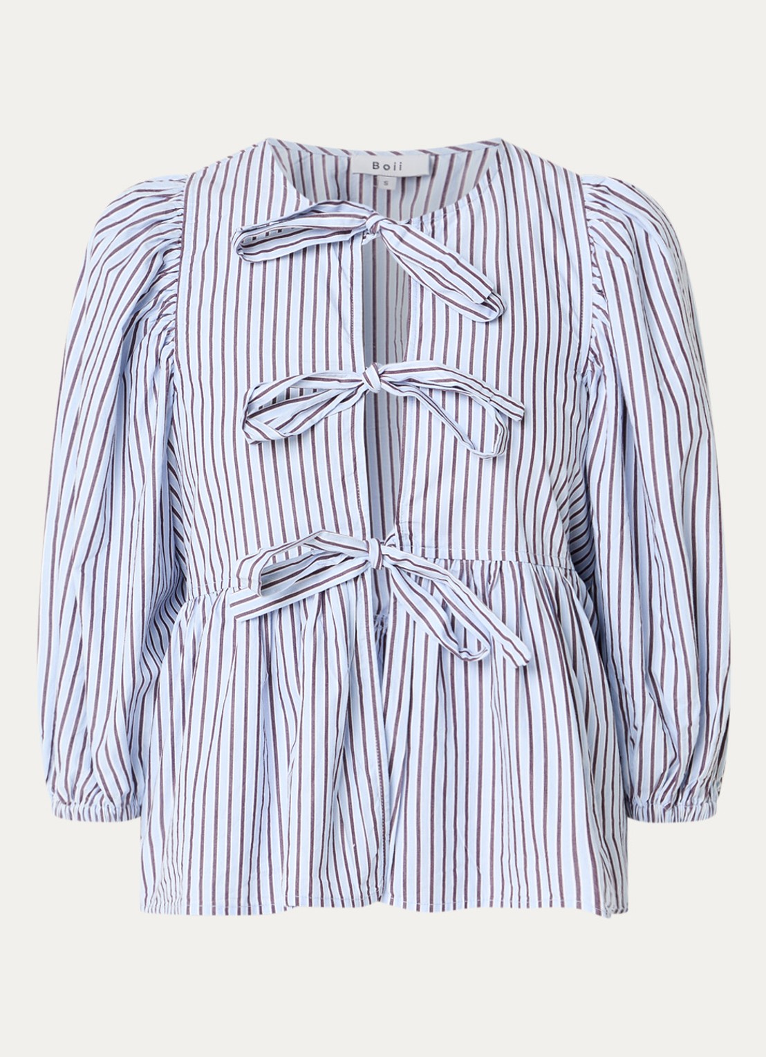 Boii Studios Blouse met cut-out detail en streepprint - voorkant blauwgrijs