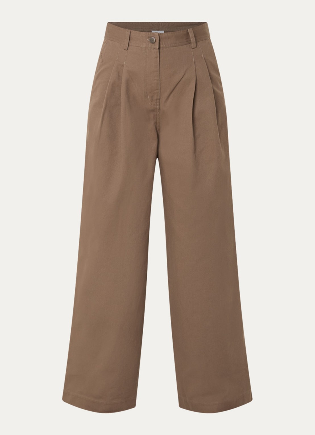 Boii Studios Julie high waist wide fit broek met steekzakken - voorkant 2 donkerbeige
